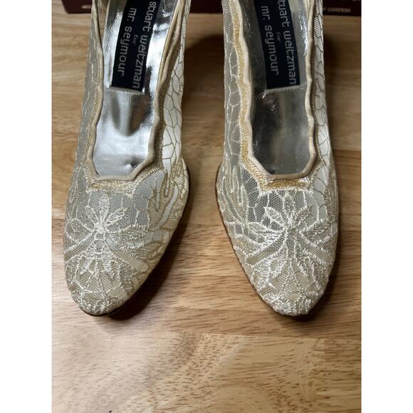 NEW Stuart Weitzman for Mr Seymour Bridal Heels White Lace Size 6.5 JL - Picture 6 of 12